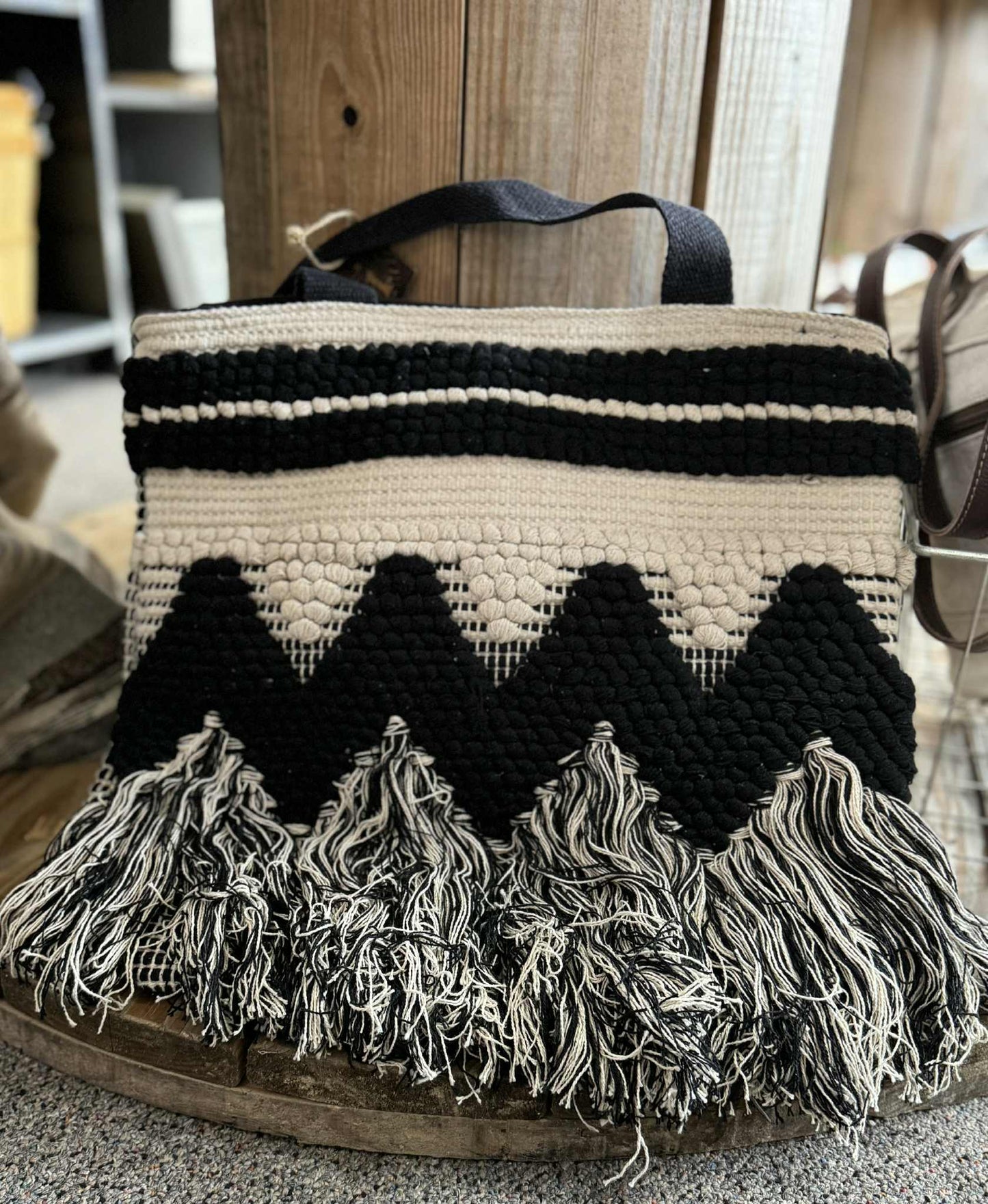 Macrame, fringe boho tote bag