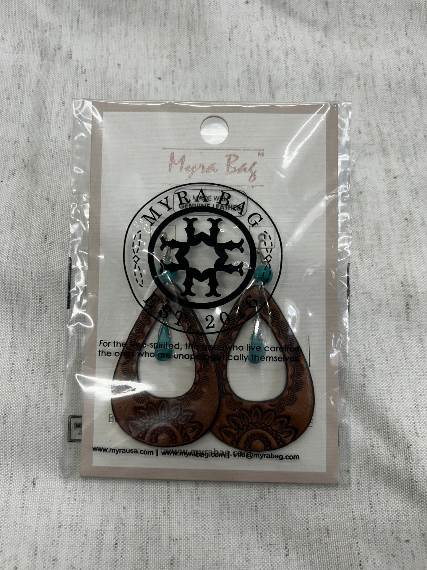 S-9213 Blossom rising hand tooled leather earrings