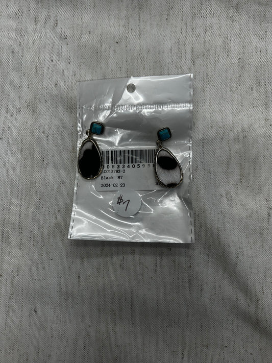 Black and white cow print and turquoise earrings